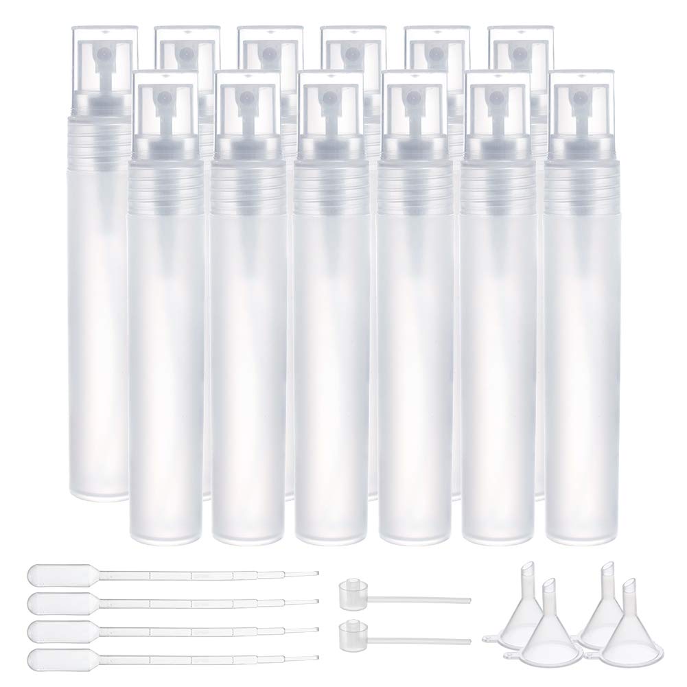 Benecreat 12Pcs 20Ml Mini Plastic Spritzer Bottle Frosted Fine Mist Spray Tubes, 2Pcs Transfer Pumps, 4Pcs Funnels And 4Pcs Pipe