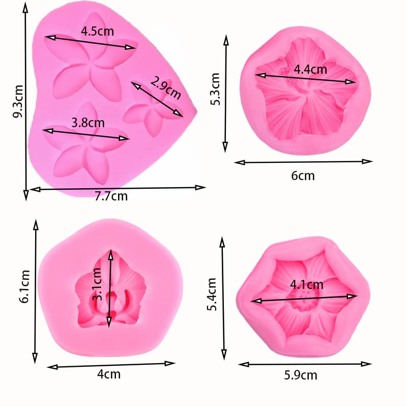 4Pcs Frangipani Plumeria Floral Hibiscus Flower Silicone Molds For Diy Fondant Candy Making Tools Chocolate Mold Desserts Clay B