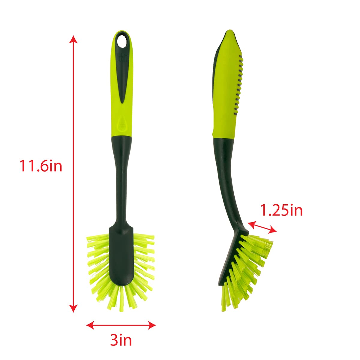 Pine-Sol Long Handle Dish Brush - Heavy Duty Bristle Kitchen Scrubber, Safe With Non-Stick Cookware, Oblong, Green