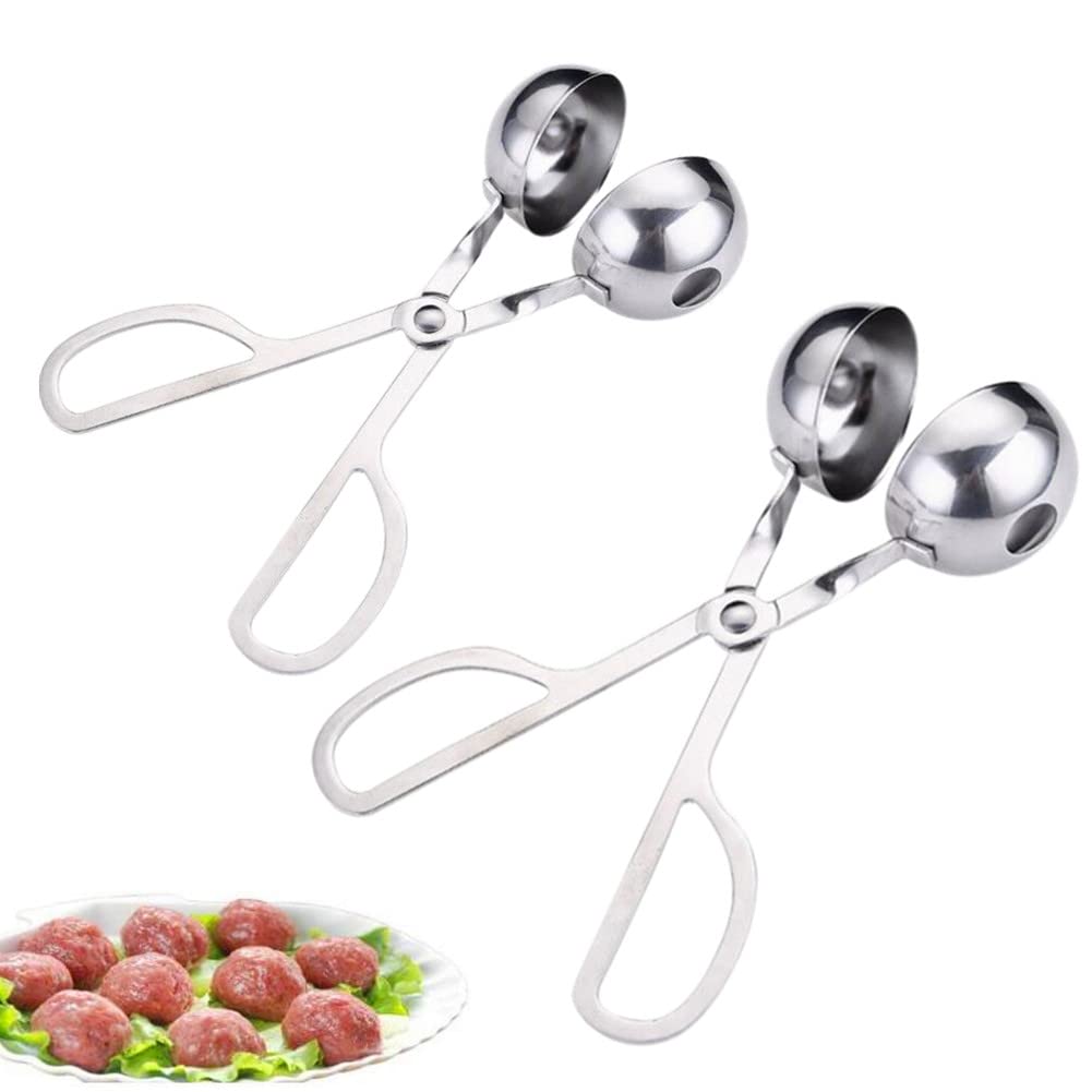 Stainless Steel Meat Ballers Tongs, Nonstick Meatball Scoop Ice Cream Ball Maker Tongs for Cake, Cookie Dough, Melon Fruits, Ric