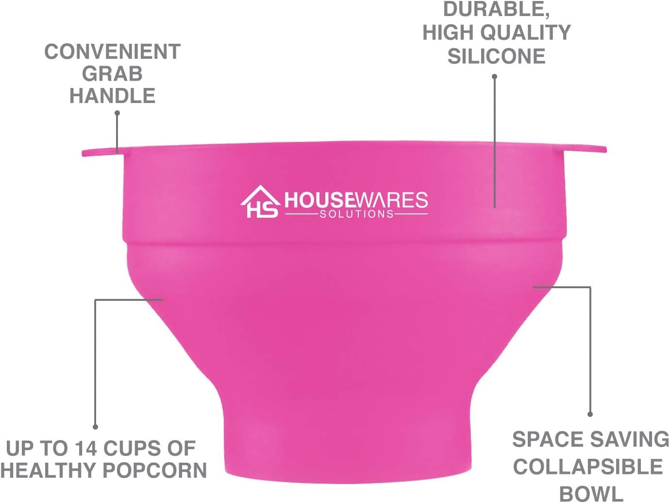Collapsible Silicone Microwave Hot Air Popcorn Popper Bowl With Lid And Handles (Pink)