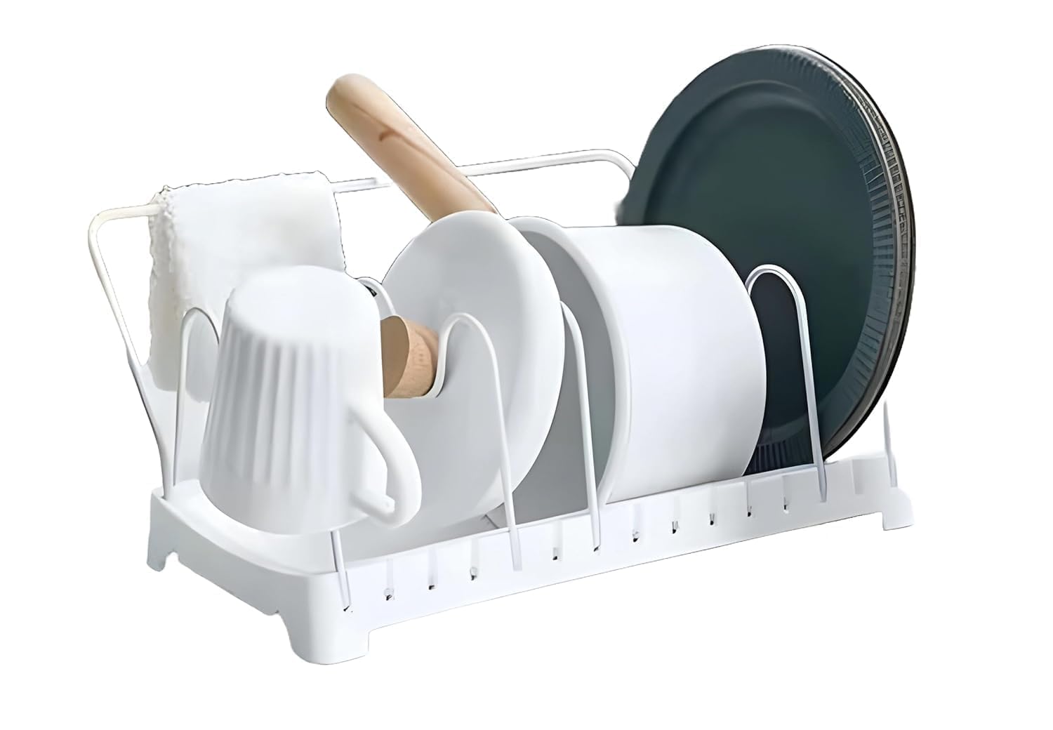 Sosa (Label) Stainless Steel Pot Lid Holder Organizer | Adjustable 5Divider Pan Lid Rack With Hooks & Hanging Rack | Countertop