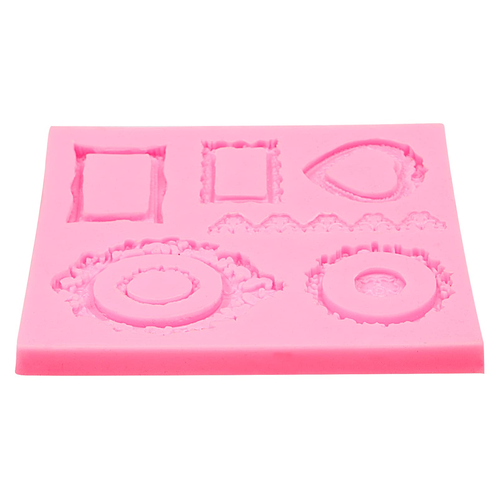 European Style Mirror Frame Fondant Molds For Cake Decorating, Baroque Embossed Love Heart Photo Silicone Mold For Wedding Cake