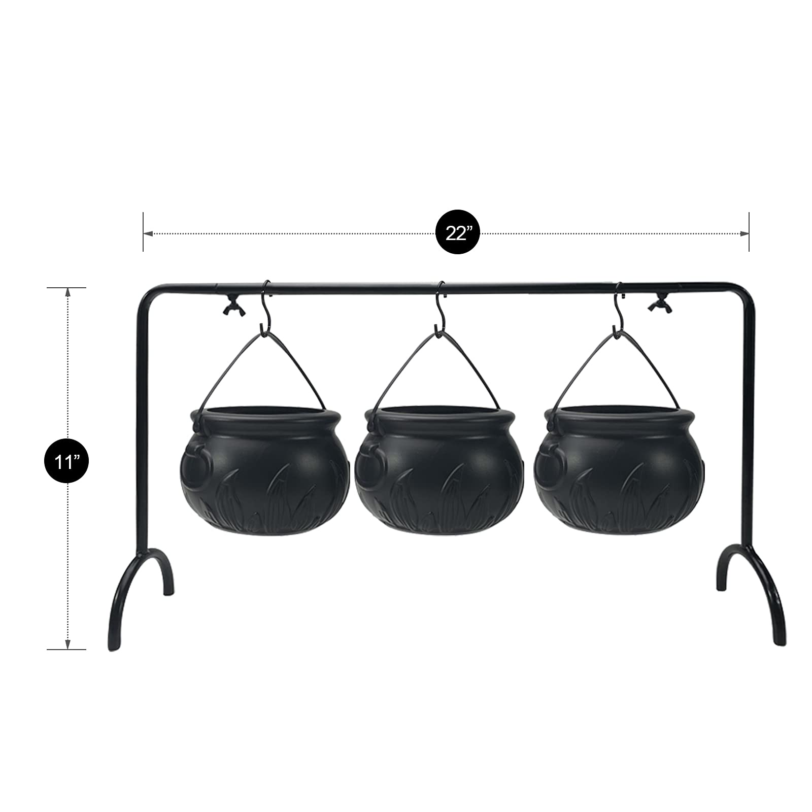 Oriental Cherry Halloween Decor - Halloween Party Decorations - Set Of 3 Witches Cauldron Serving Bowls On Rack - Black Plastic