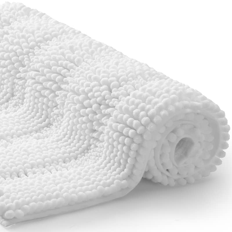 Tengtenglink Bath Mats For Bathroom,Thick Soft Chenille Floor Mats,Non Slip Shower Mats Ultra Water Absorbent Doormat (Pure Whit