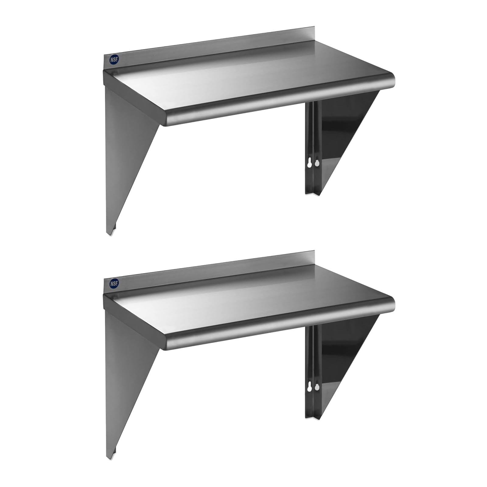 ROCKPOINT Stainless Steel Shelf 18 x 24 Inches 300lb, 2 Pack NSF Metal Commercial Shelves Wall Mount Floating Shelving with Back