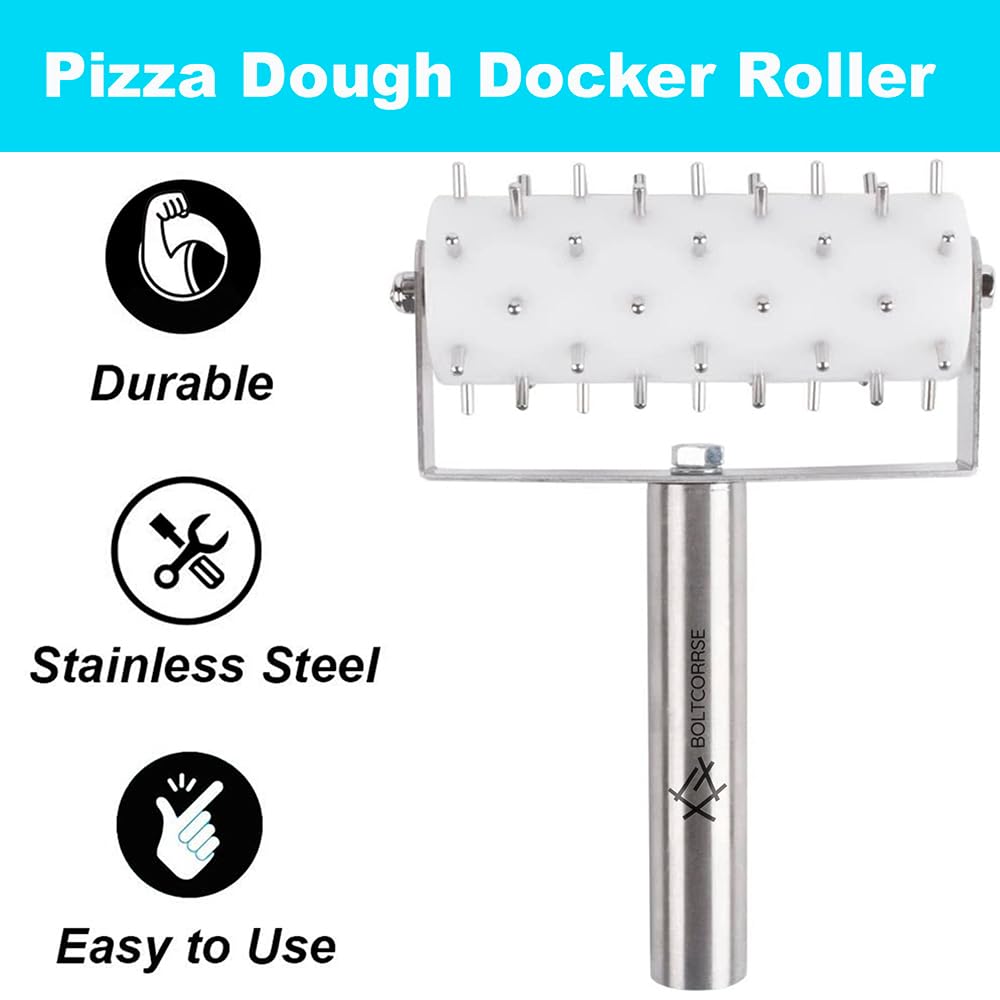 Professional Pizza Dough Docker Roller - Stainless Steel Pizza Roller With Spikes Pastry Dough Docker For Crackers, Homemade Bre