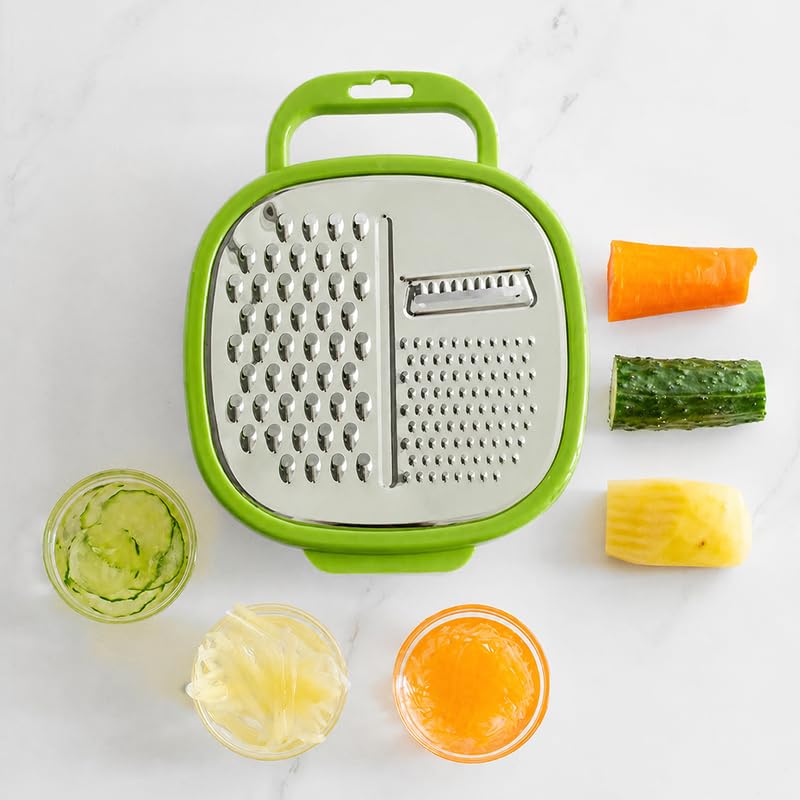 Gion AllInOne Kitchen Grater For Vegetables & Cheese  Stainless Steel Shredder With Storage Bowl | Multipurpose Use Grater Se