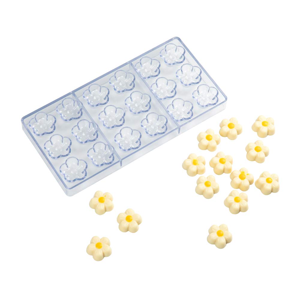 Restaurantware Pastry Tek 10.8 X 5.3 Inch Plastic Flower Mold, 1 Flower Candy Mold - 18 Cavities, Freezer-Safe, Clear Polycarbon