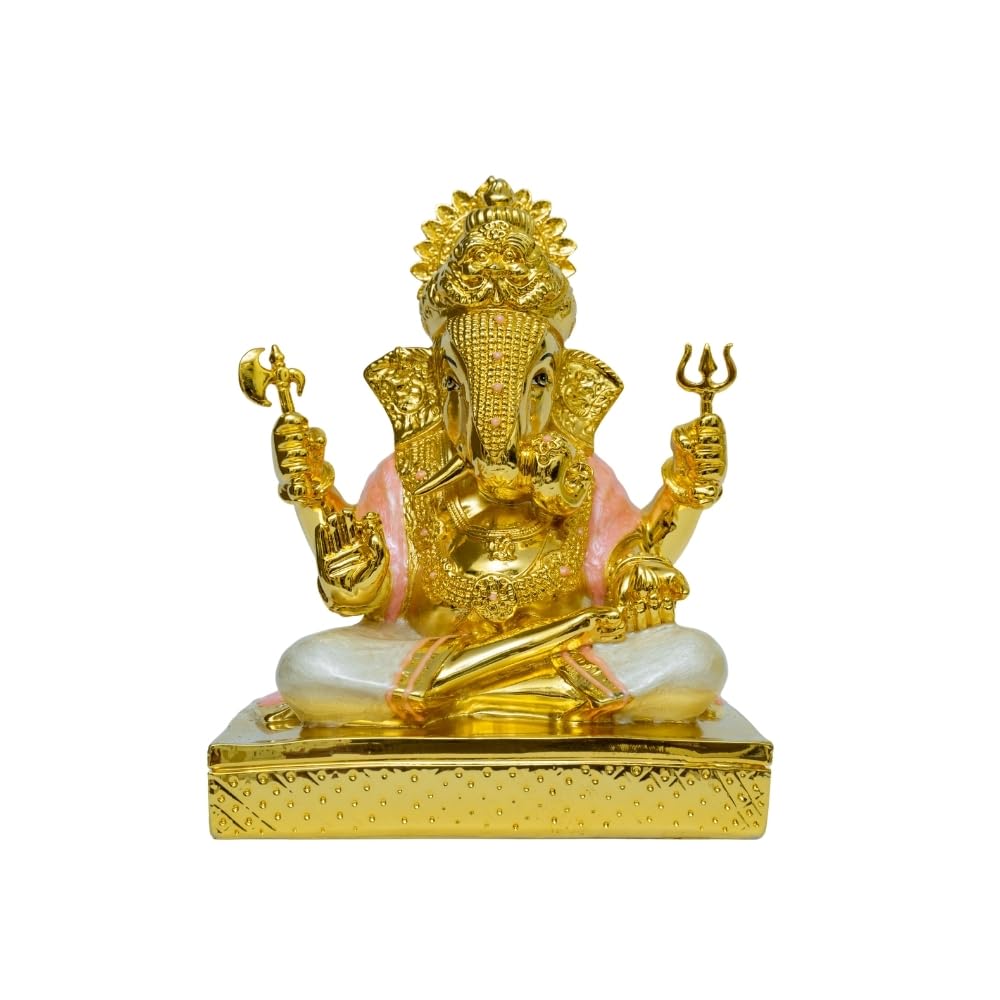 Aarya24Kt Dagdushet Pearl White Ganesha Gold-Plated Ganesh Ganpati Idol Statue For Home Decor, Office Desk & Pooja Room | Large