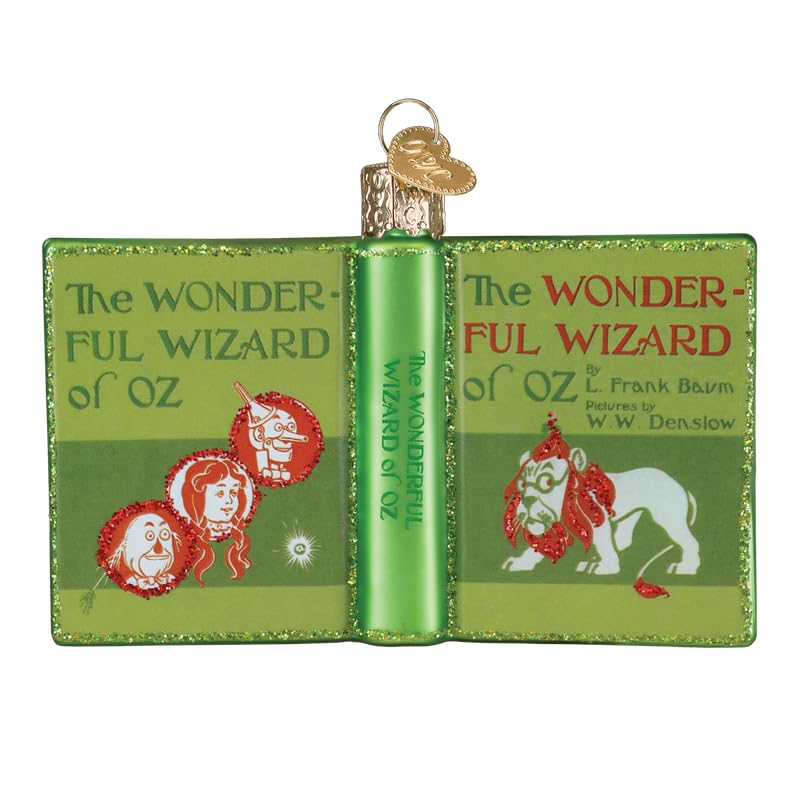 Old World Christmas The Wonderful Wizard of Oz Book Glass Blown Ornament for Holiday Tree, Handcrafted Holiday Decoration, Book