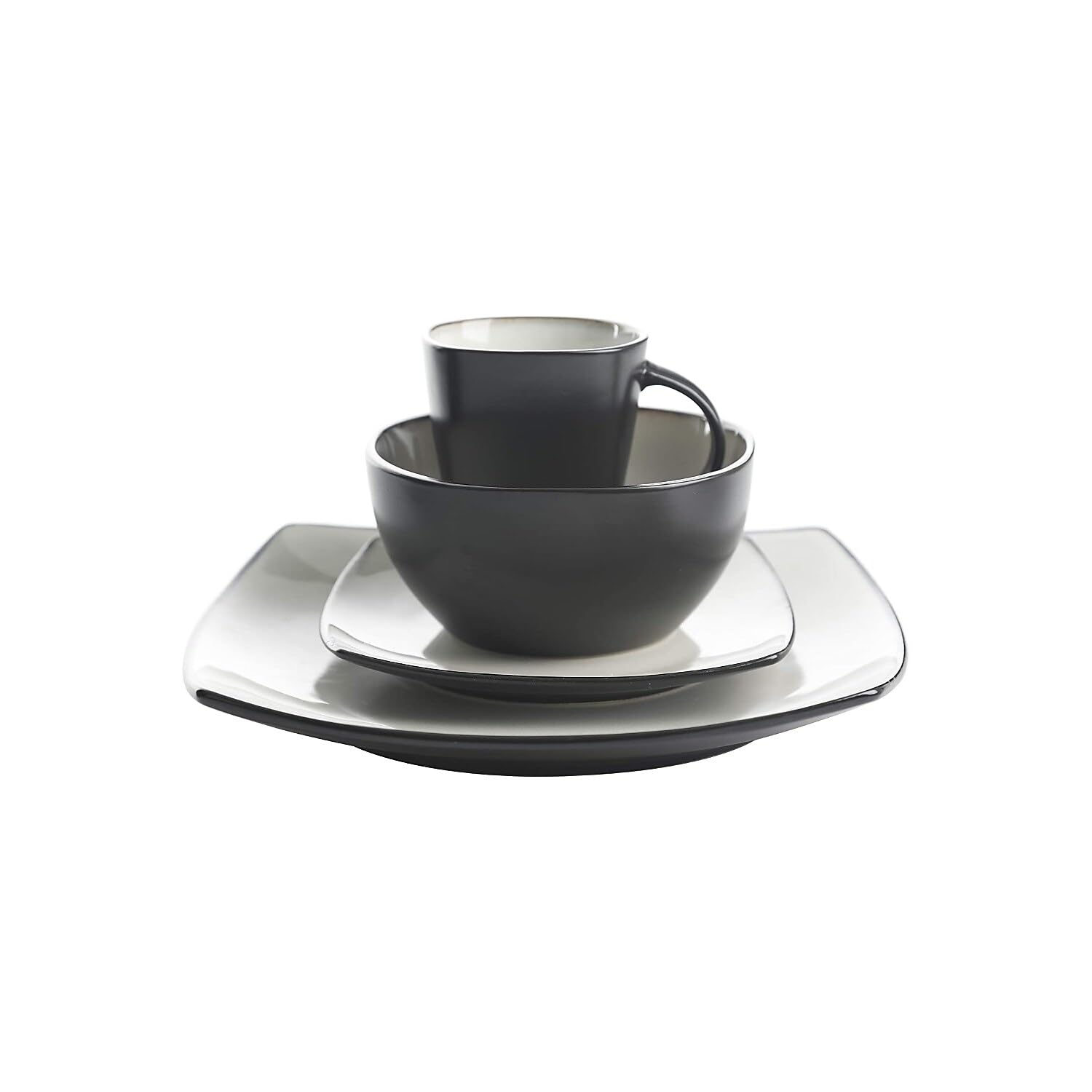 Gibson Soho Lounge Square Reactive Glaze Stoneware Dinnerware Set, Service for 4 (16pc), Sand