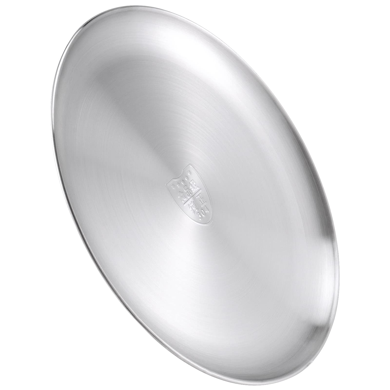 Sinjeun 8 Piece 304 Stainless Steel Dinner Plates, 10 Inch Double Layer Round Serving Plates, Silver Brushed Metal Dishes For Ca