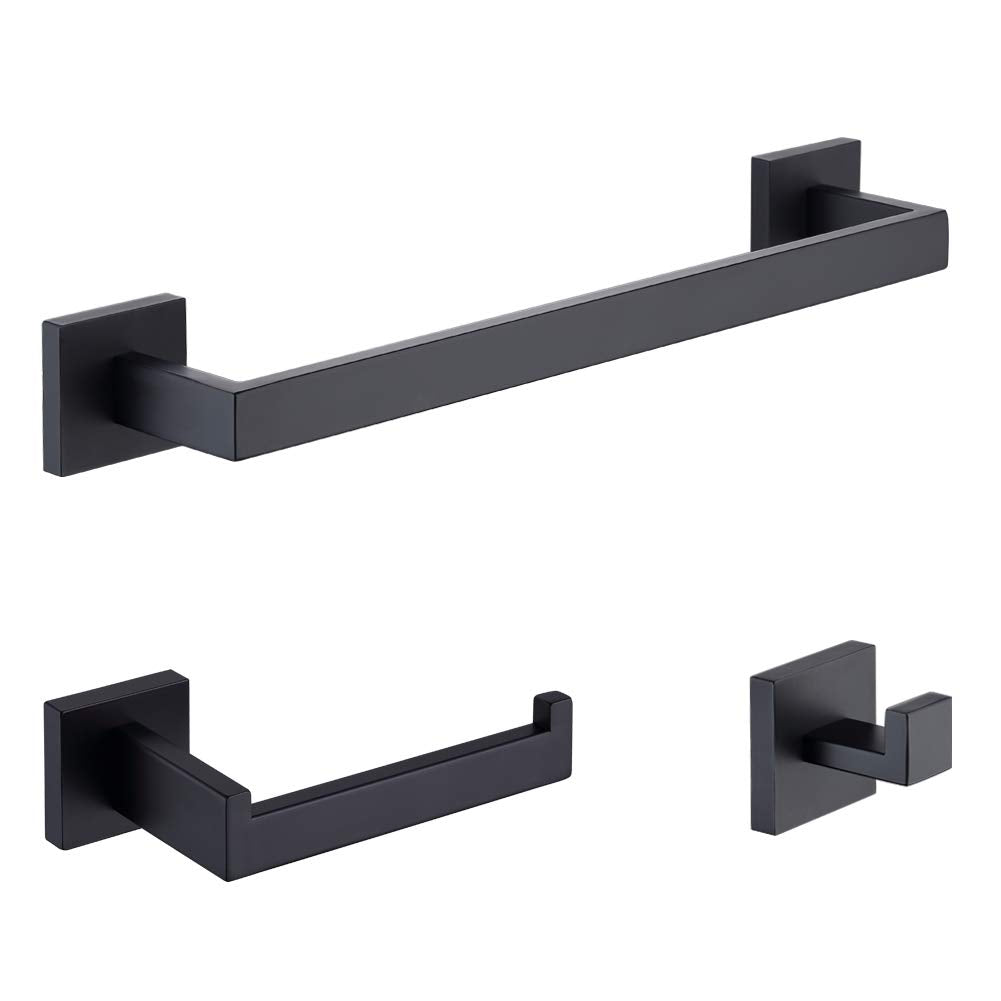Tastos 3-Piece Bathroom Hardware Set Matte Black Wall Mounted Bathroom Accessory Set, Premium Stainless Steel Robe Hook Toilet P