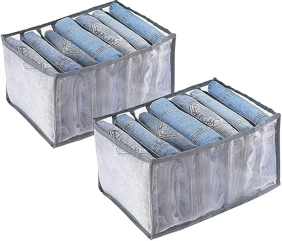 Jigva 7 Grids Foldable Drawer Clothes Organizer For Jeans Pants And TShirt,Washable Closet Organizers | Closet Shelf Nylon Comp