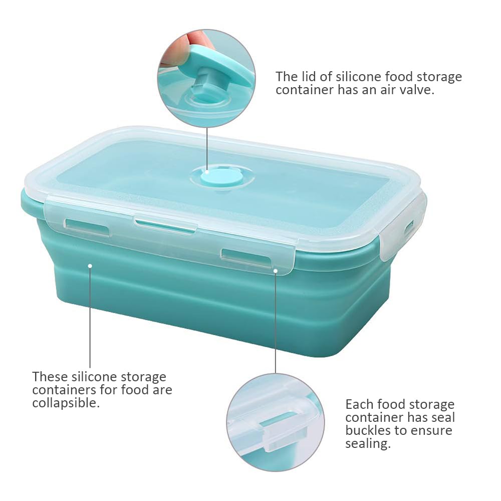 Alimat Plus Silicone Food Storage Containers With Lids, 3 Pack Set 27Oz(800Ml) Collapsible Meal Prep Lunch Containers, Microwave