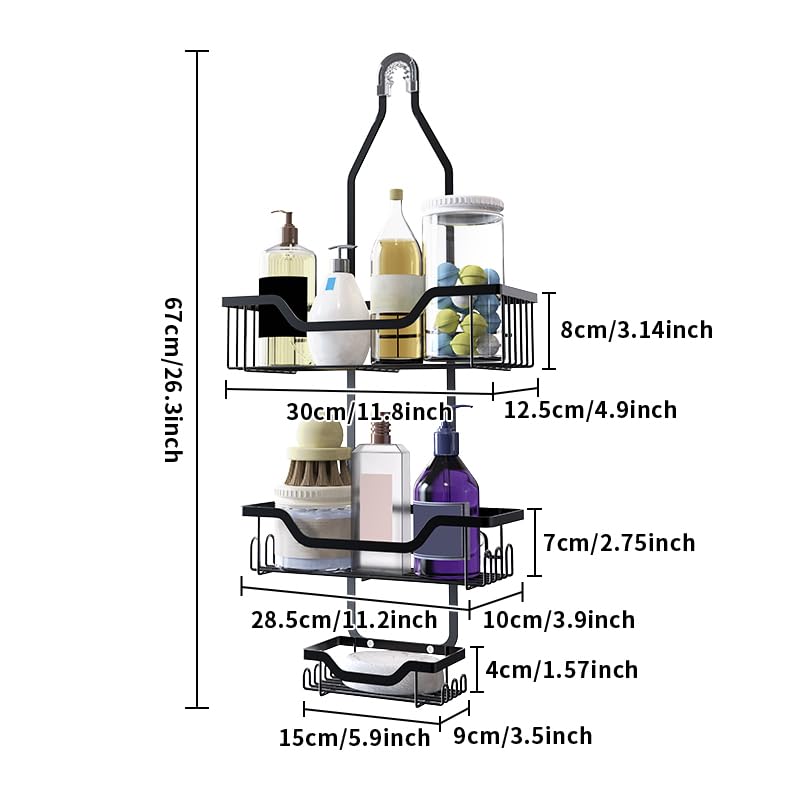 Gaokase Shower Caddy Hanging, Shower Caddy Over Shower Head Organizer Rust Proof Metal Large Bathroom Shower Organizer Hanging W