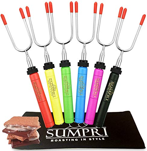 Sumpri Marshmallow Roasting Sticks, Smores Skewers Telescoping Rotating Forks Set Of 6 Hot Dog Fire Pit Outdoor Fireplace Campfi