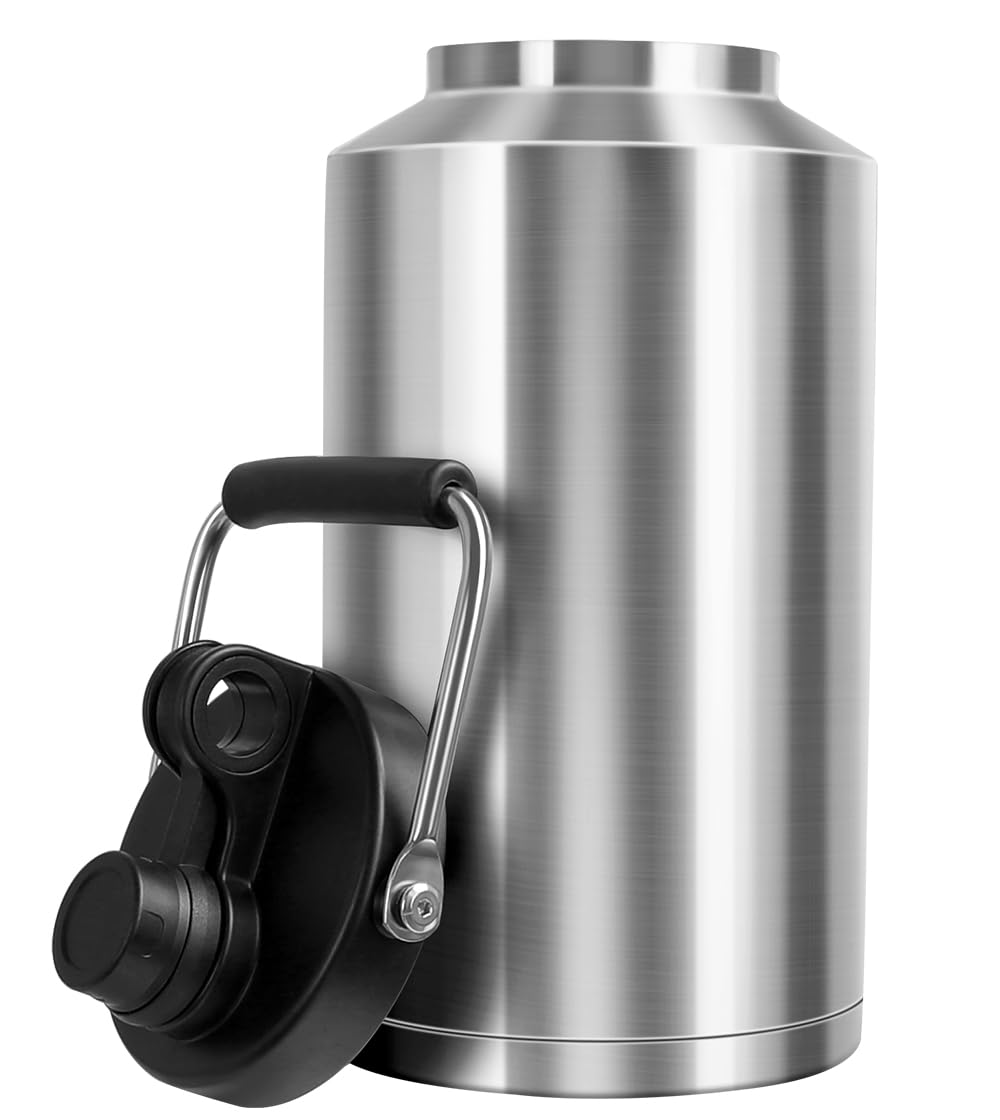 Trynjive Insulated Water Bottle,1 Gallon Jug with Handle, 128oz Stainless Steel, Large Water Wide Mouth Bottle for Hot & Cold Dr
