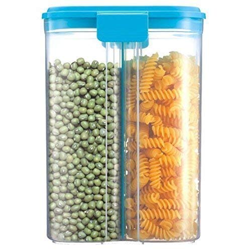 Plastic 2 Sections Air Tight Transparent Storage Container For Food, Grain, Cereal Kitchen, Masala (Set Of Pcs 4)