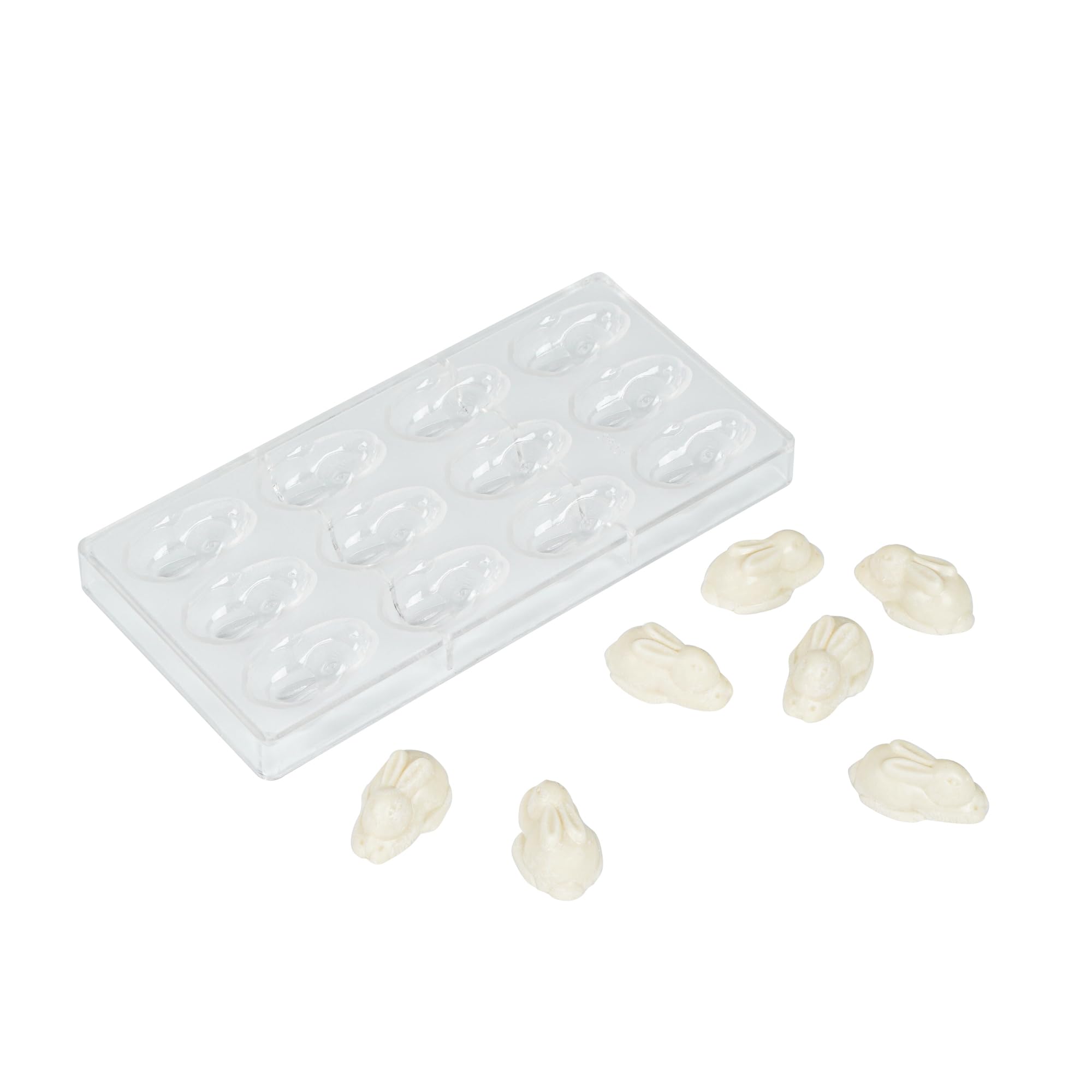 Restaurantware Pastry Tek 10.8 x 5.3 Inch Chocolate Shaping Mold 1 Freezable Bunny Shaped Candy Mold - 12 Cavities Dishwashable 