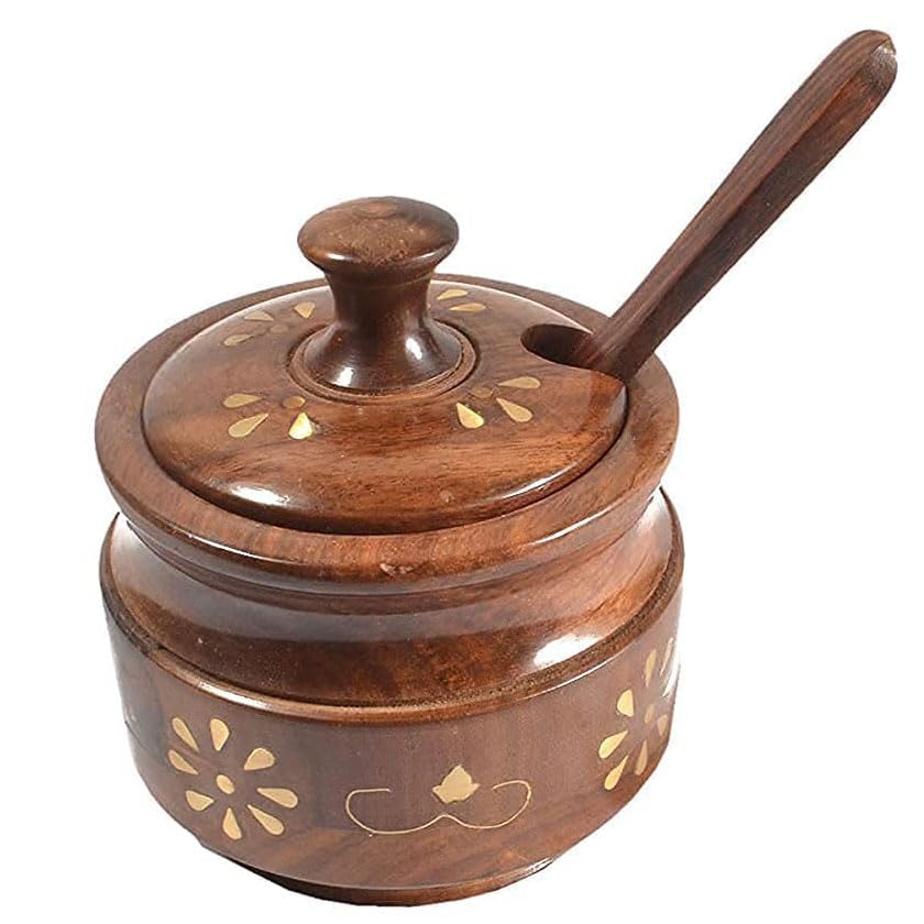 Craftscollectionstore Wooden Sugar Container, Salt, Spice, Pickle, Jam Masala Box & Multi Use Containers & Bowl With Spoon, Use 