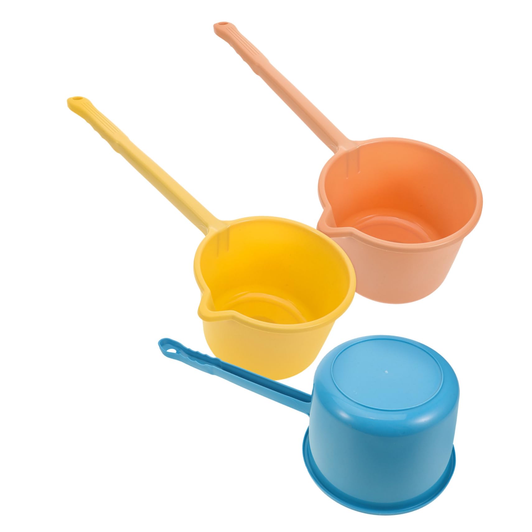 SHOWERORO 3pcs Water Ladle Long Handle Kitchen and Bathroom Water Scoop for Plants Bathing and Home Use Material Yellow Pink and