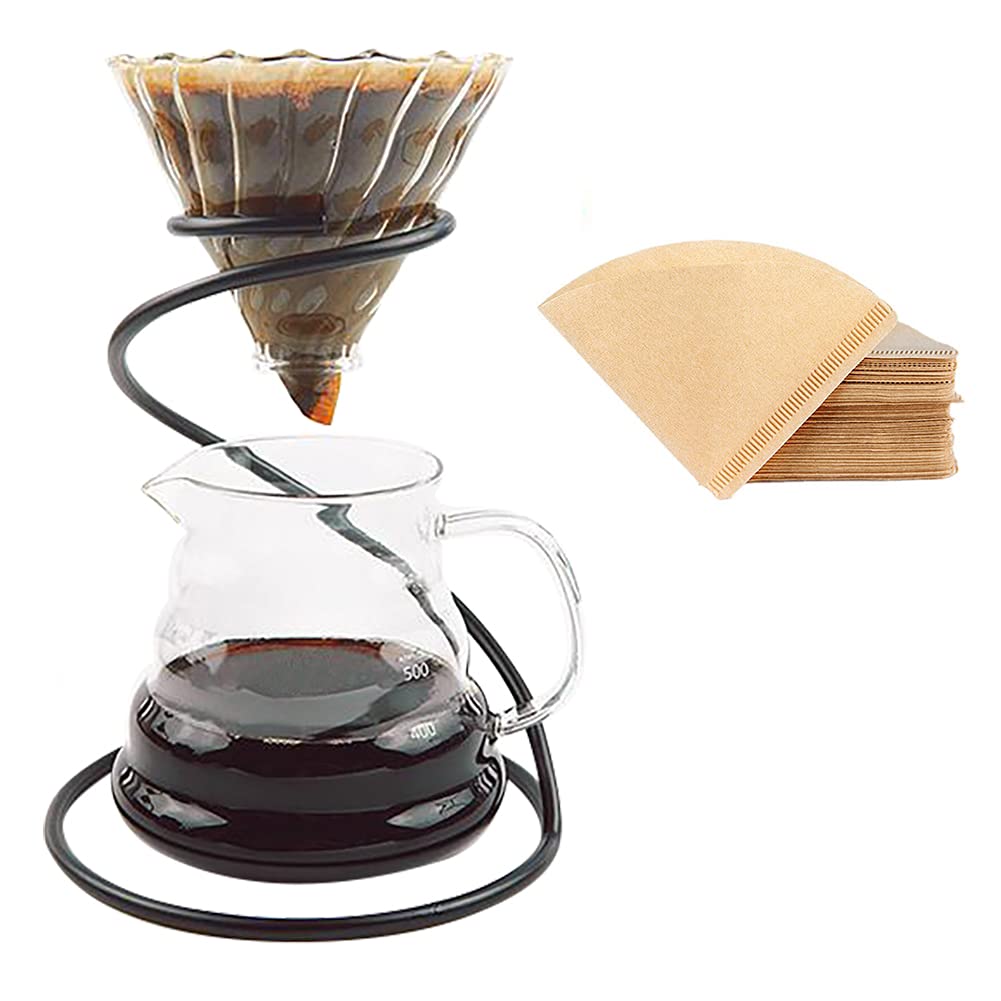 Pour Over Coffee Maker Set - Includes Glass Coffee Dripper, Metal Dripper Stand, Heat Resistance 600Ml Coffee Server And 40 Coun
