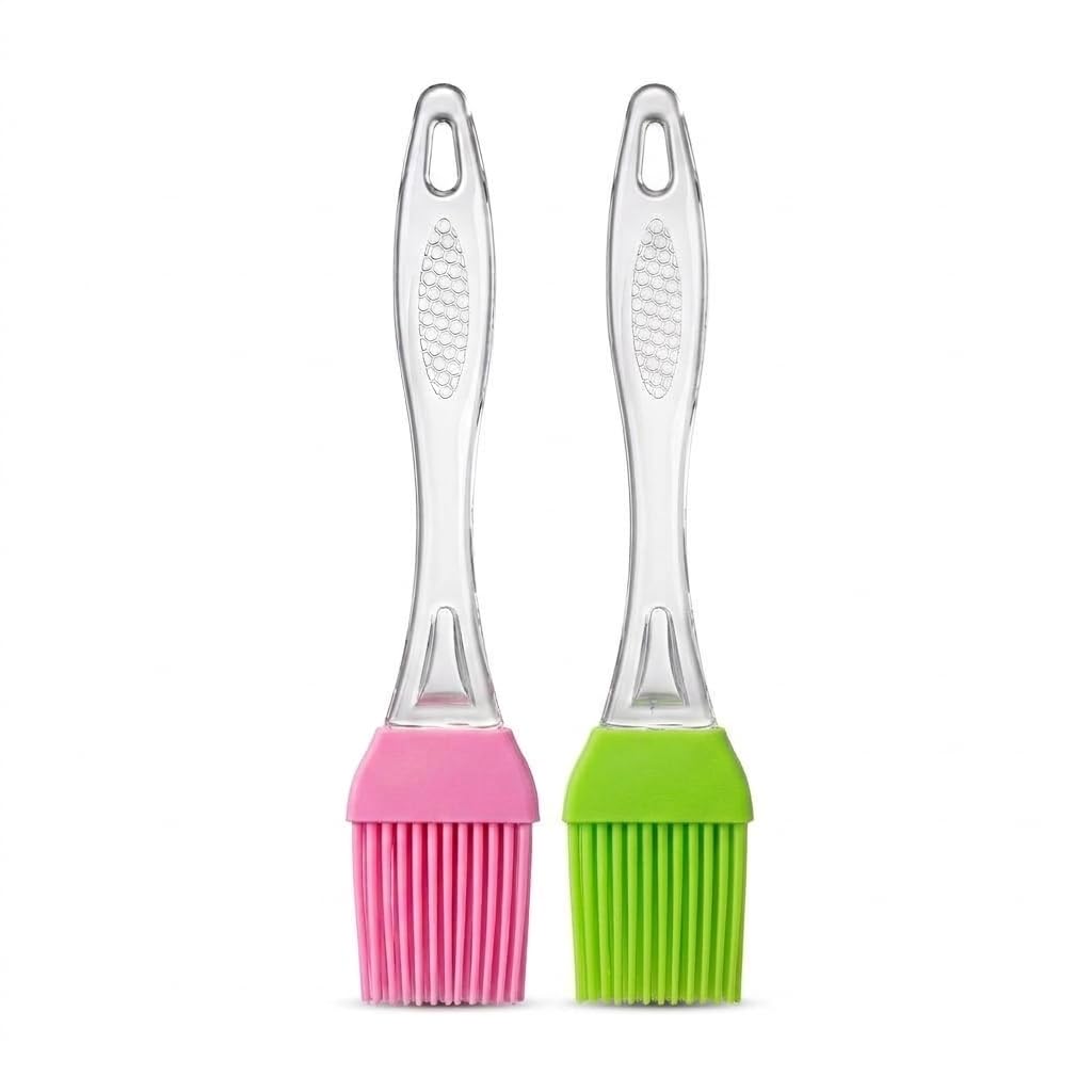 Jpiez Silicone Pastry Brush, Clear Ergonomic Handle, Heat Resistant, Dishwasher Safe, For Cooking, Baking And Grilling (2, Pink 