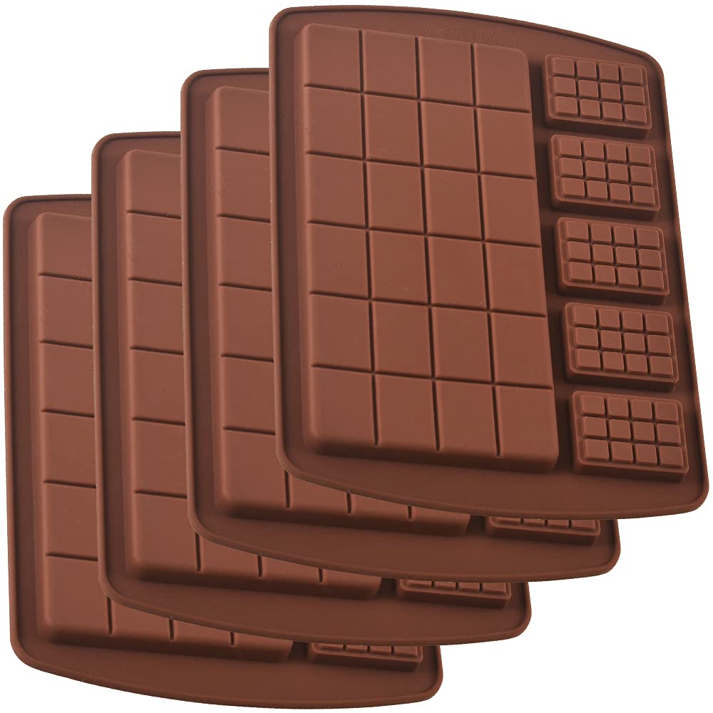 Homedge Break-Apart Chocolate Mold, Set Of 4 Packs Silicone Protein And Energy Bar Molds For Caramels Ganache Pralines