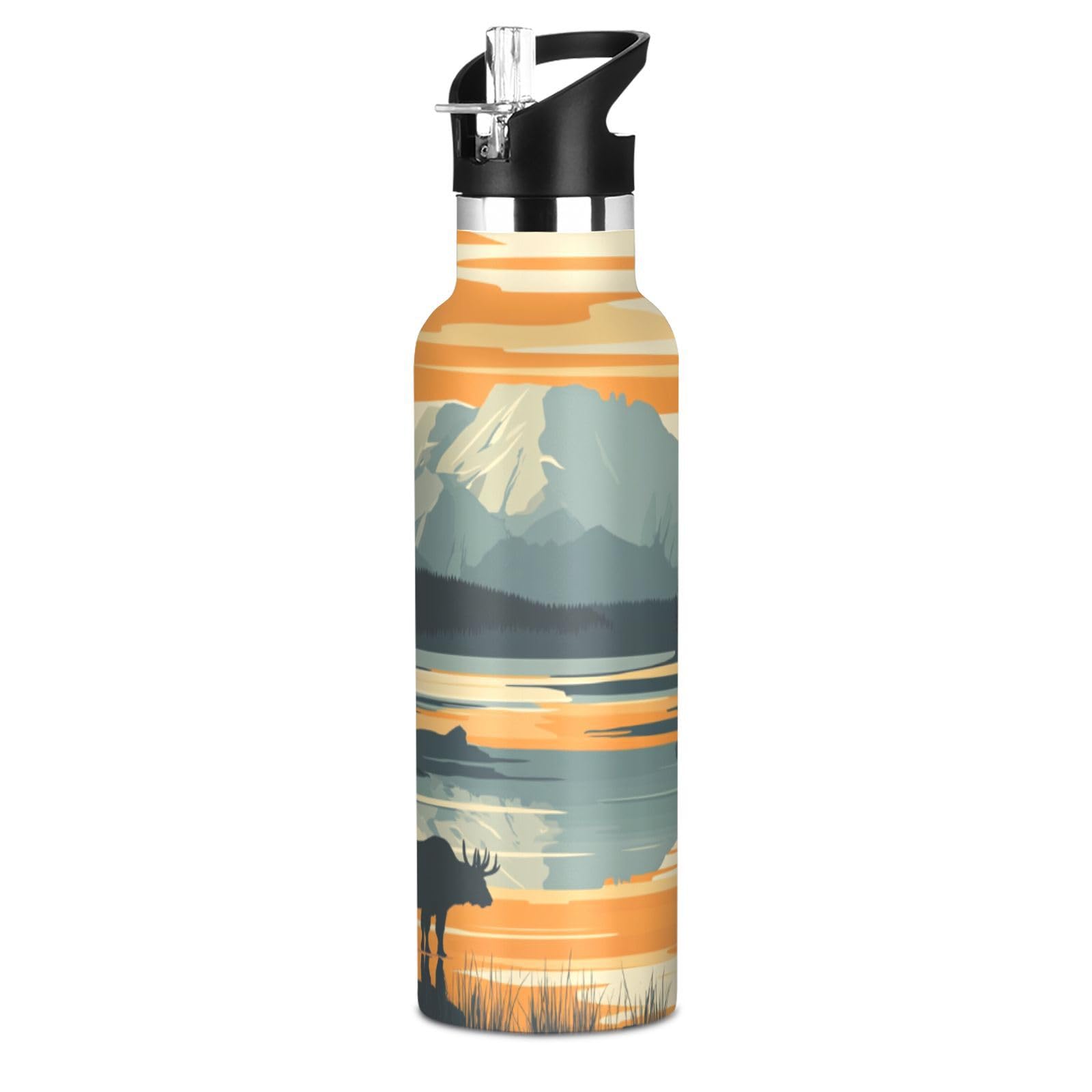Selerdon Sports Water Bottle Yellowstone National Park Stainless Steel Beverage Container 20 oz Coffee Cup with Detachable Straw