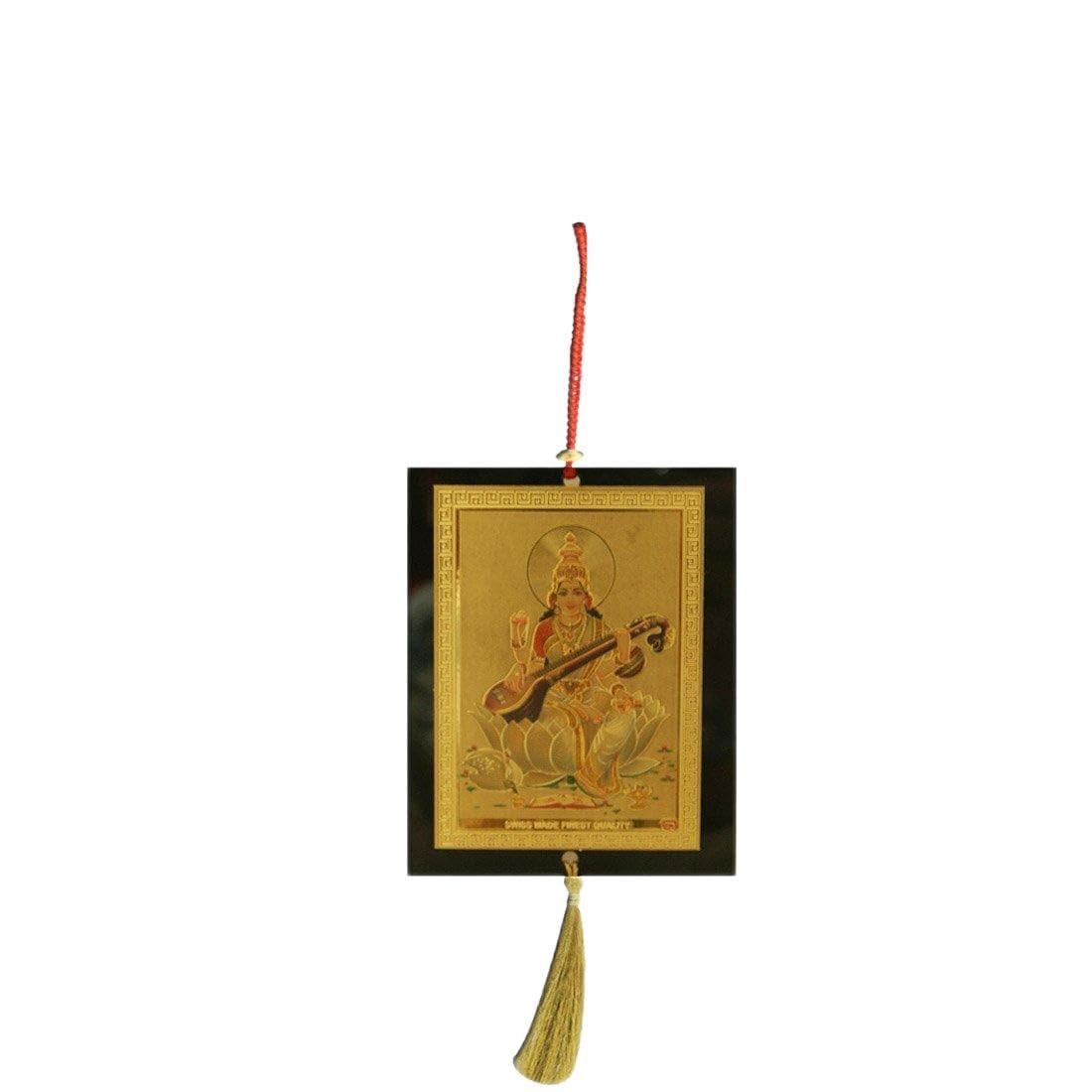 Divya Mantra Combo Of Saraswati Car Decoration Rear View Mirror Hanging Accessories And Prayer Flag For Car
