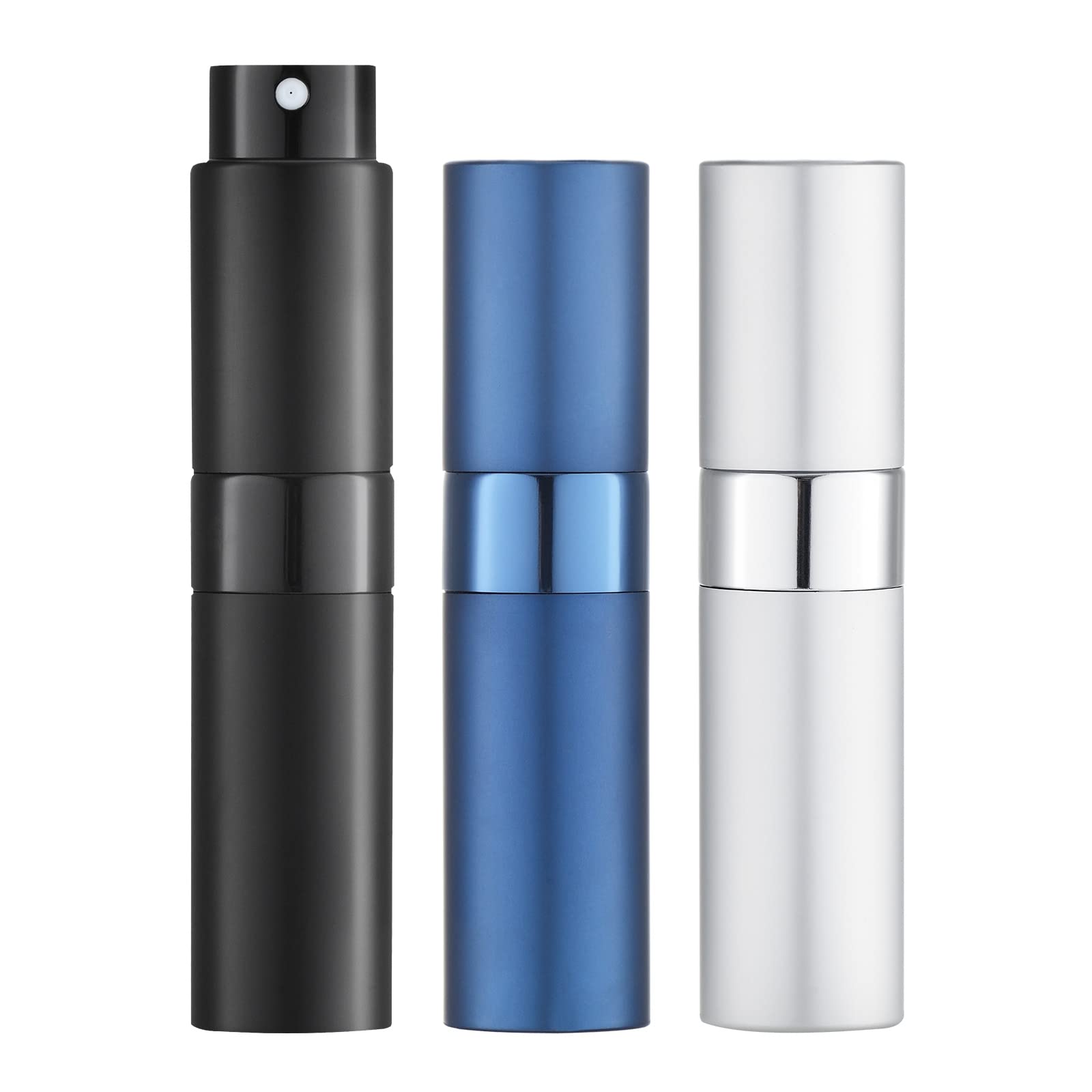 Lisapack 8Ml Atomizer Perfume Spray Bottle For Travel (3 Pcs) Empty Cologne Dispenser, Portable Sprayer (Black, Silver, Blue)