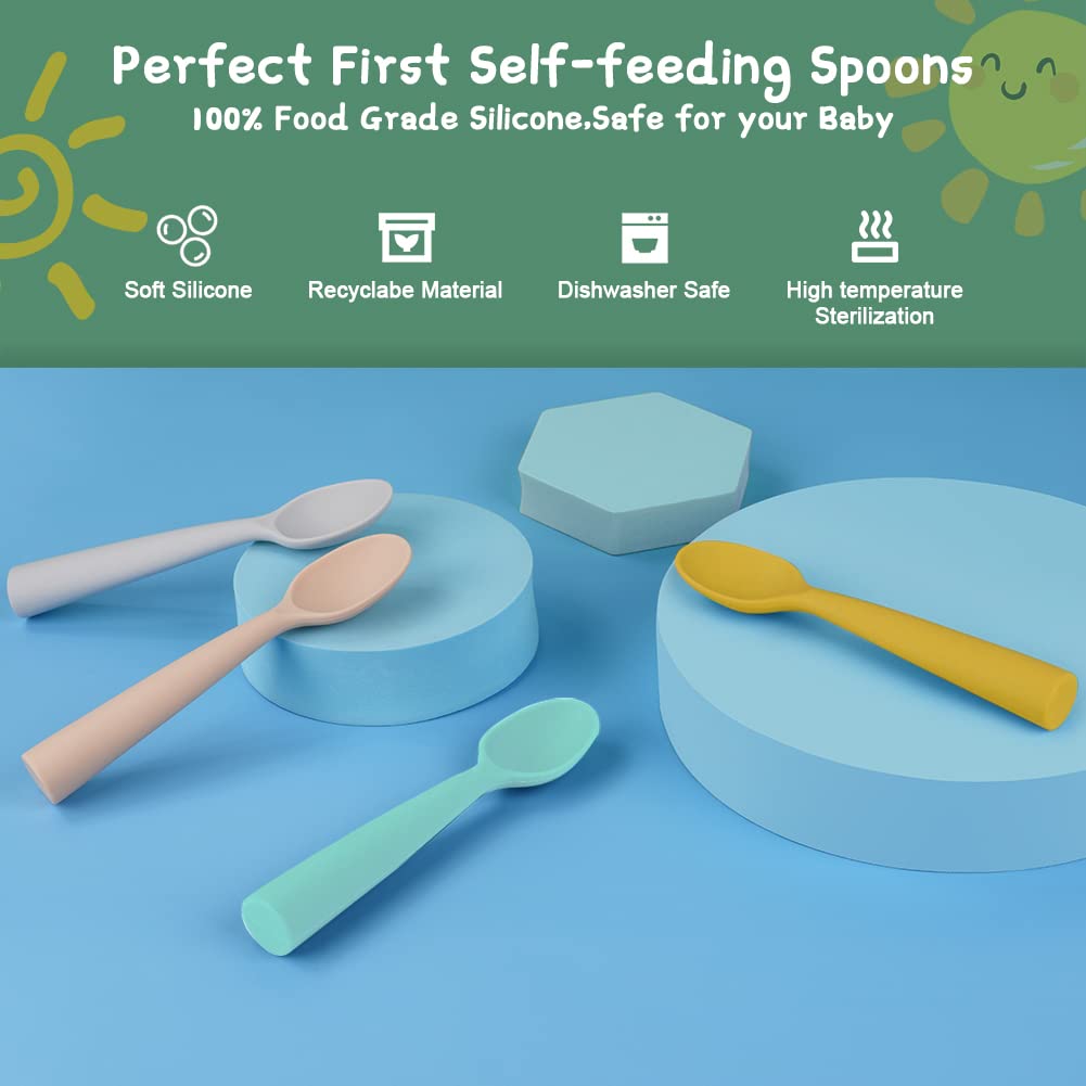 Vicloon Silicone Baby Feeding Spoons, 4 Pack First Stage Feeding Spoons For Infants, Baby Led Weaning, Easy To Grip & Hold Baby