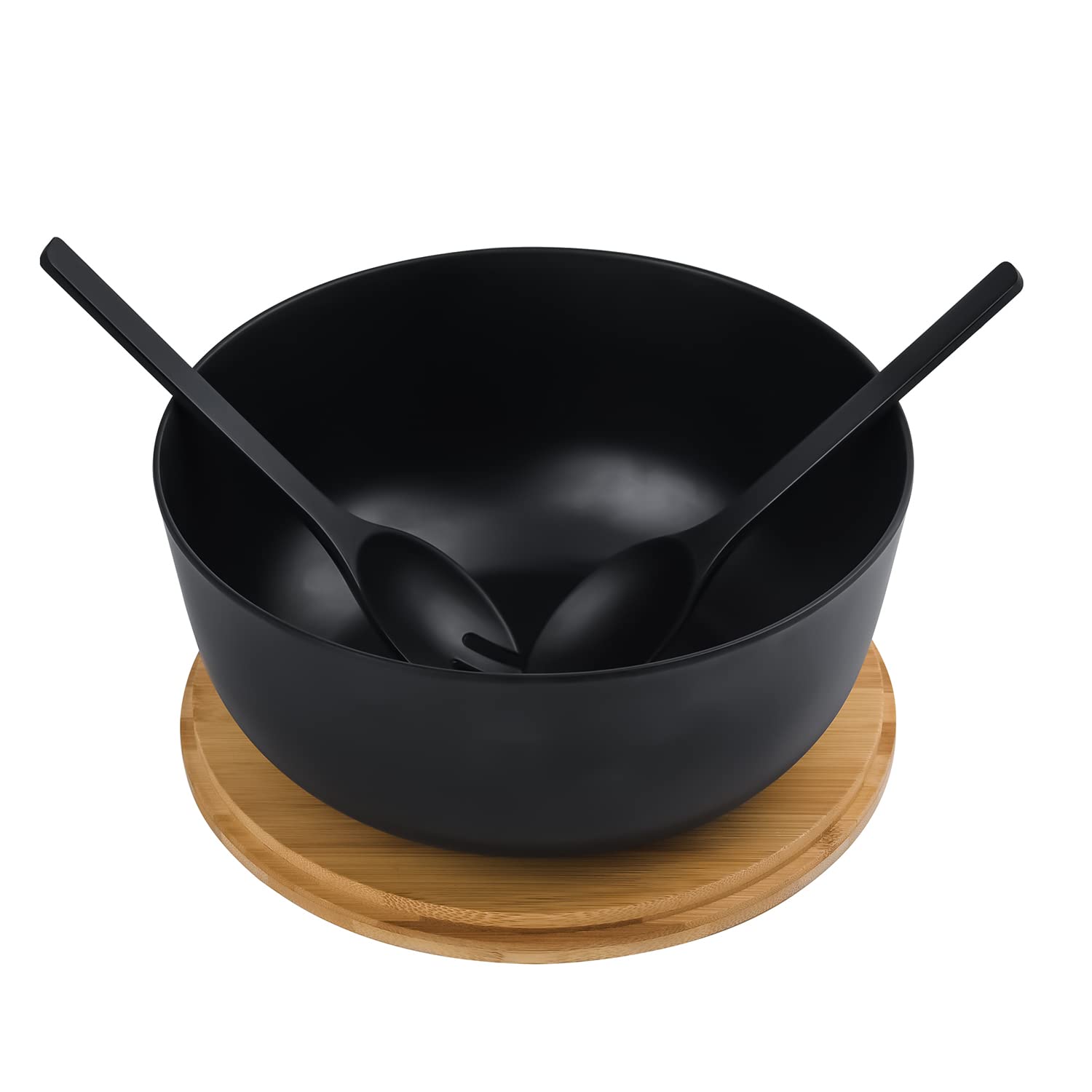 Lovyanxue Bamboo Fiber Salad Bowl With Servers Set Large 9.8Inches Nature Bamboo Mixing Bowl With Servers With Lid Spoon And For