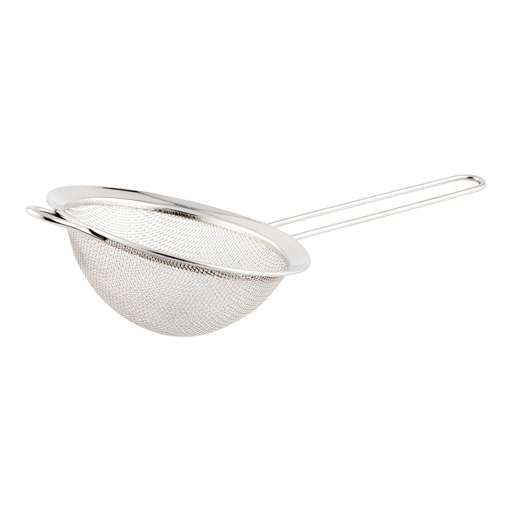 Restaurantware Met Lux 9.7 Inch Mesh Strainer 1 Corrosion-Resistant Mesh Sieve - Ergonomic Handle Built-In Hook Stainless Steel