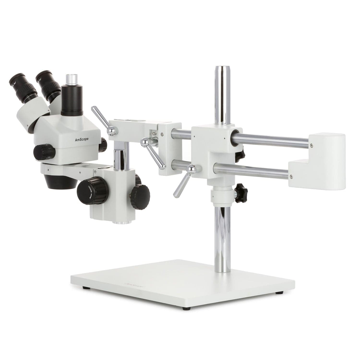 Amscope - 7X-45X Simul-Focal Stereo Zoom Microscope On Dual Arm Boom Stand  144-Led Ring Light - Sm-4Tp-144