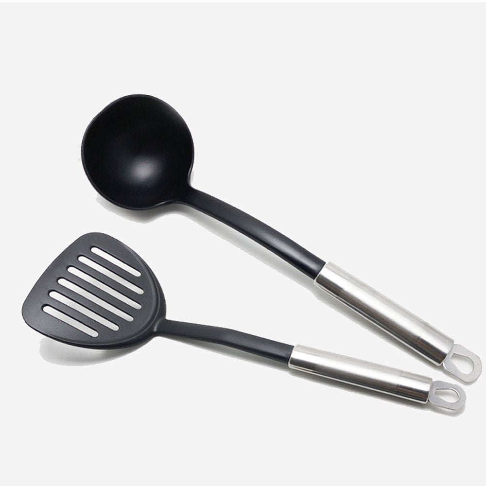 Black Nylon Soup Ladle of Kitchen Utensils and Tools Nylon Slotted Turner,