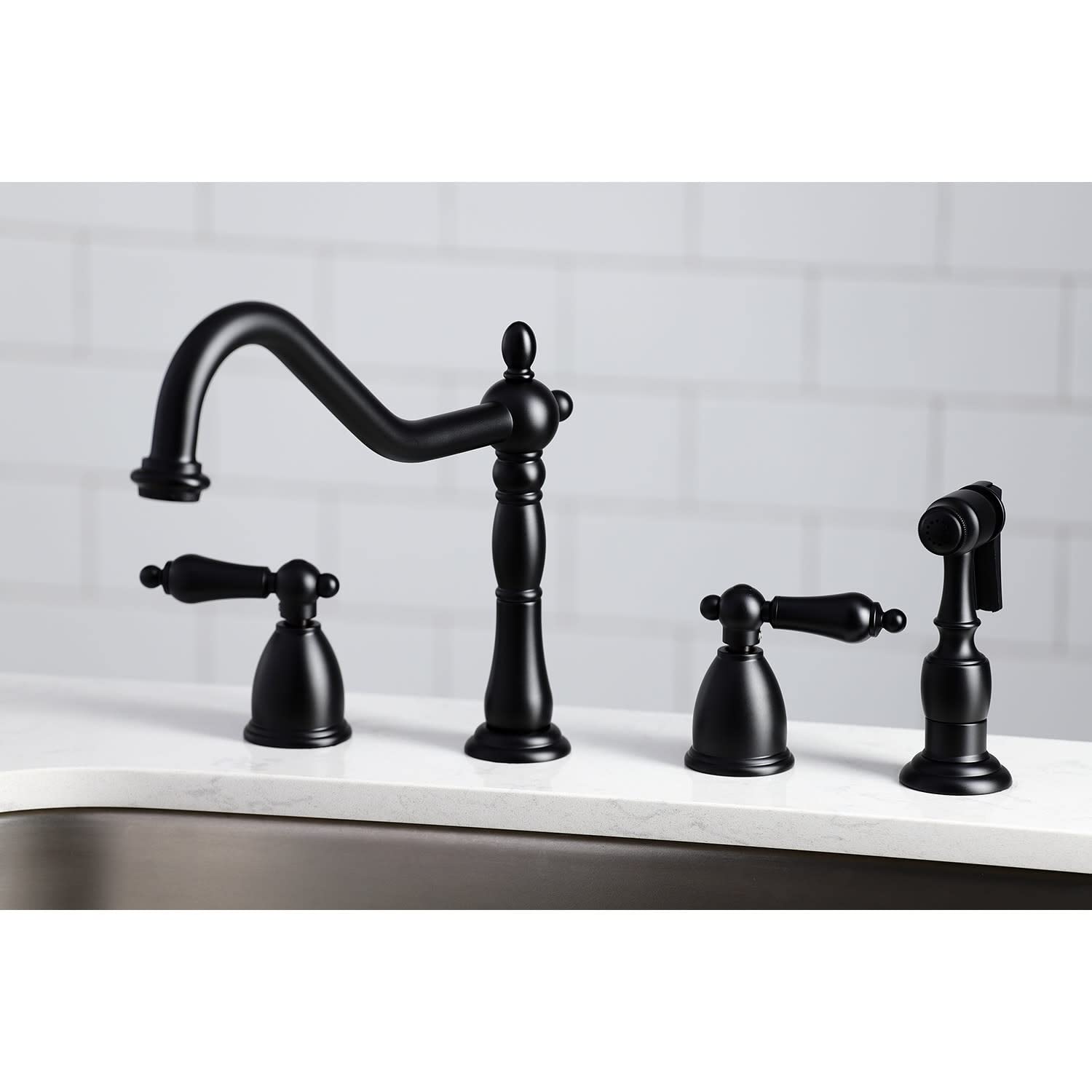 Kingston Brass Kb1795Albs Widespread Kitchen Faucet, Oil Rubbed Bronze