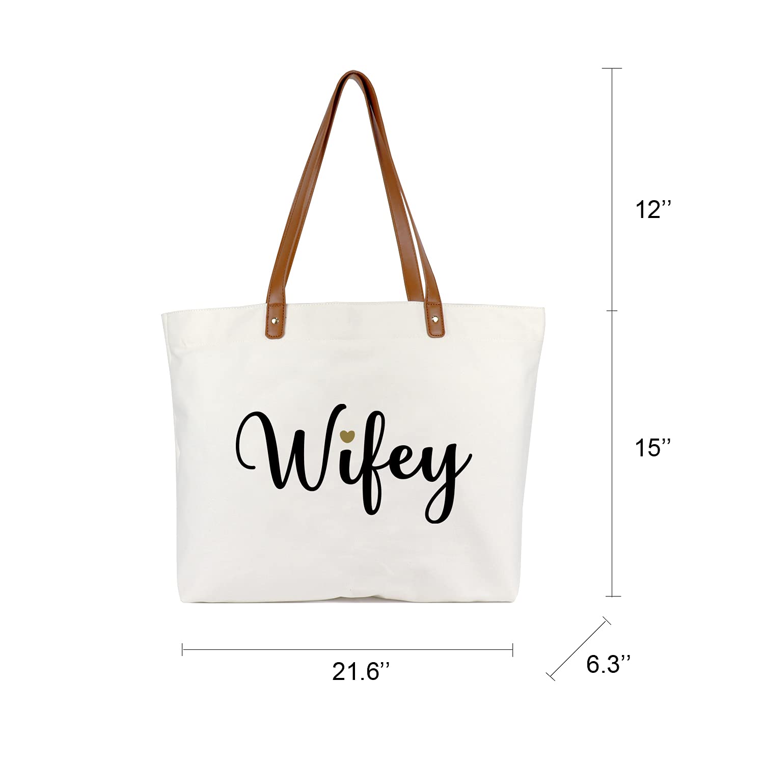 Lamyba Wifey Tote Bag With Makeup Bag, Gifts For Engagement/Bridal Shower/Bachelorette/Wedding Party Canvas White