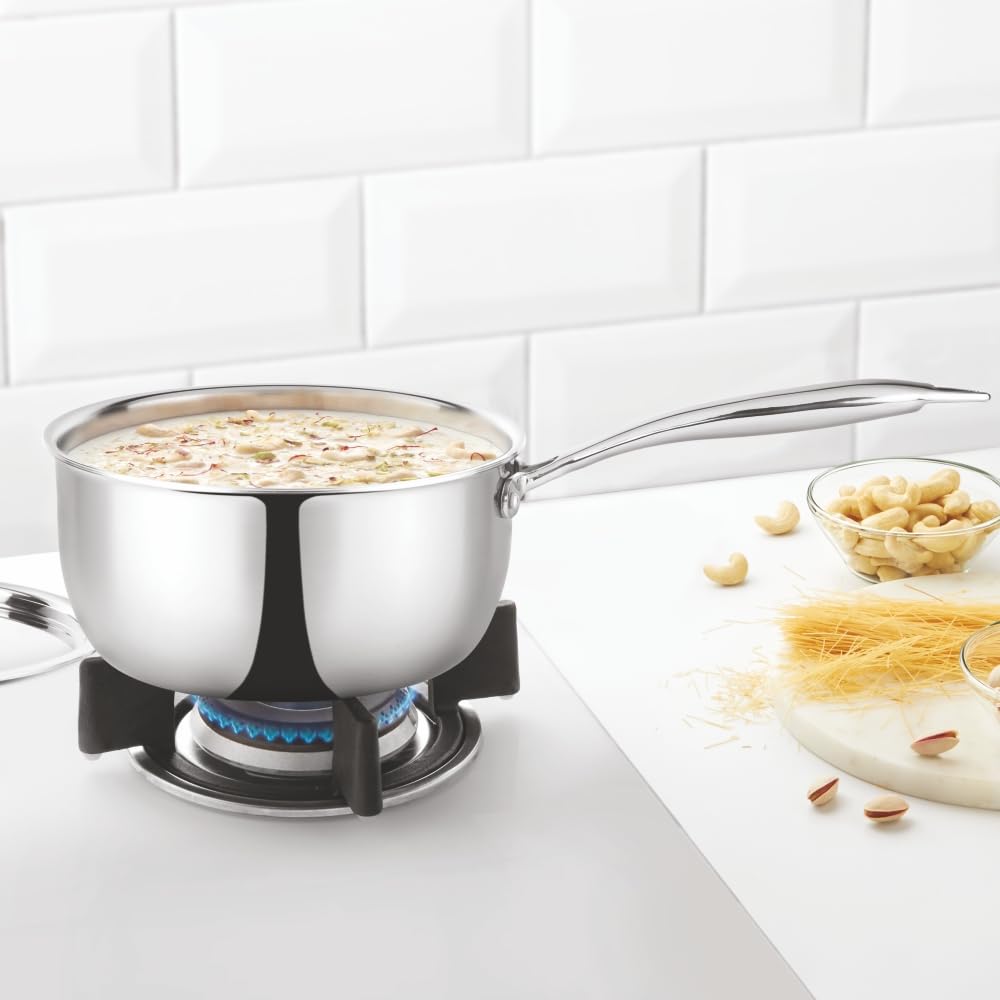 Borosil TriPly Saucepan 1.6L/16 Cm Steel Handle