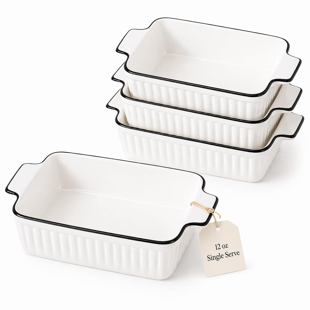 DLIM HOME 12 Oz Casserole Dish, Ceramic Baking Dishes Sets of 4, Small Casserole Dish with Handle, Porcelain Bakeware Sets, 5 