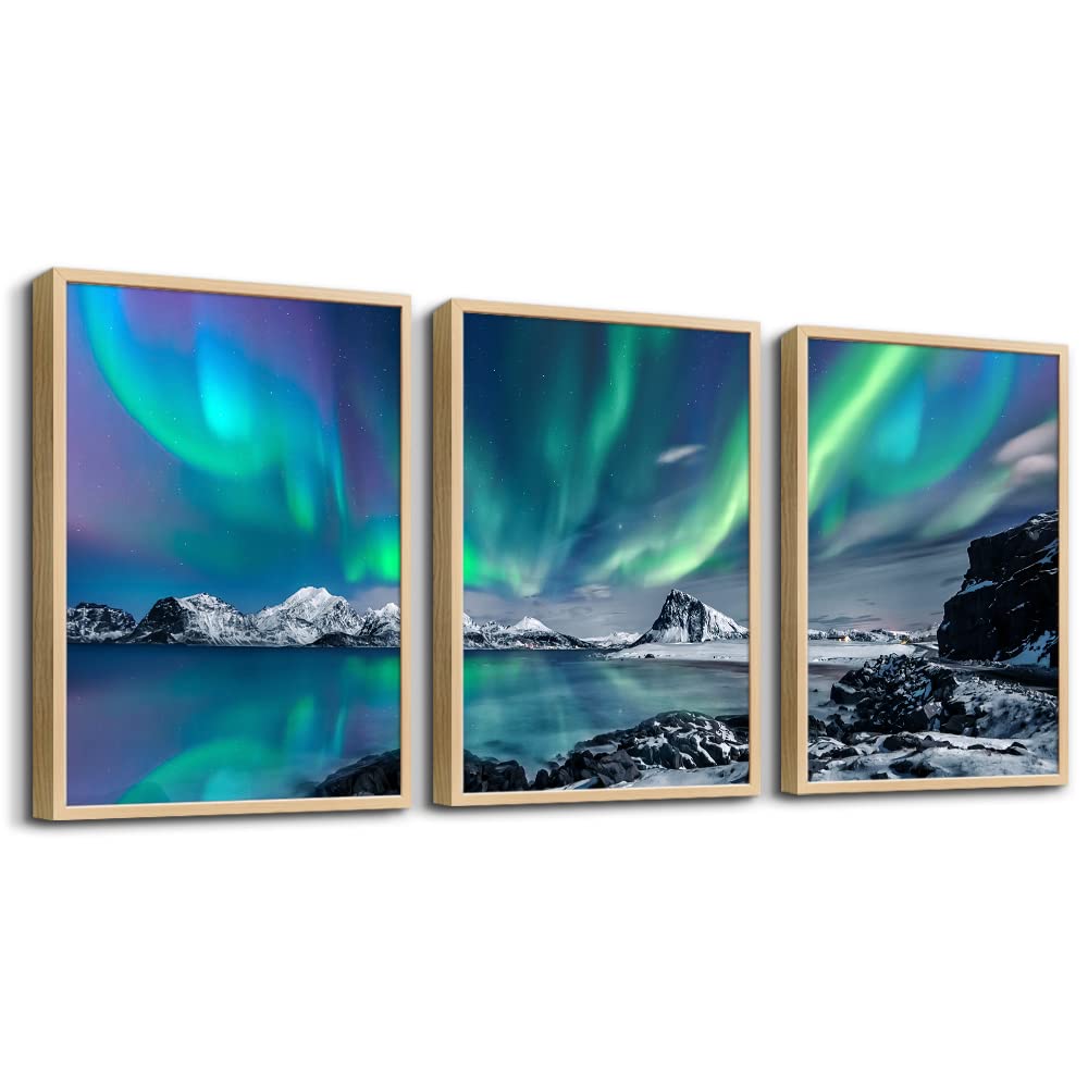 Natural Wood Framed Wall Art For Living Room Wall Decoration For Bedroom Abstract Wall Pictures Office Wall Decor Blue Aurora Sc