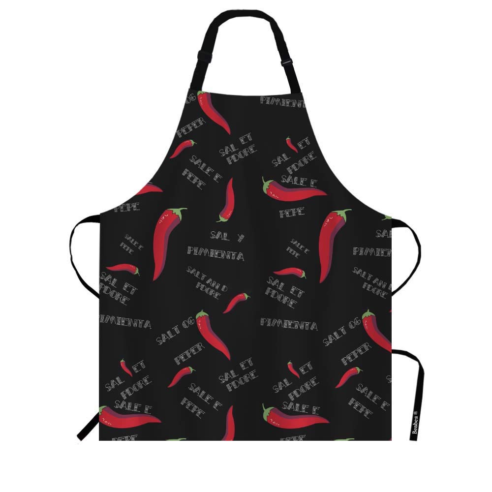 Beabes Spicy Red Chili Peppers Kitchen Apron Hottest Bird'S Eye Chili Black Background Cooking Bib Apron For Chef Restaurant Hom