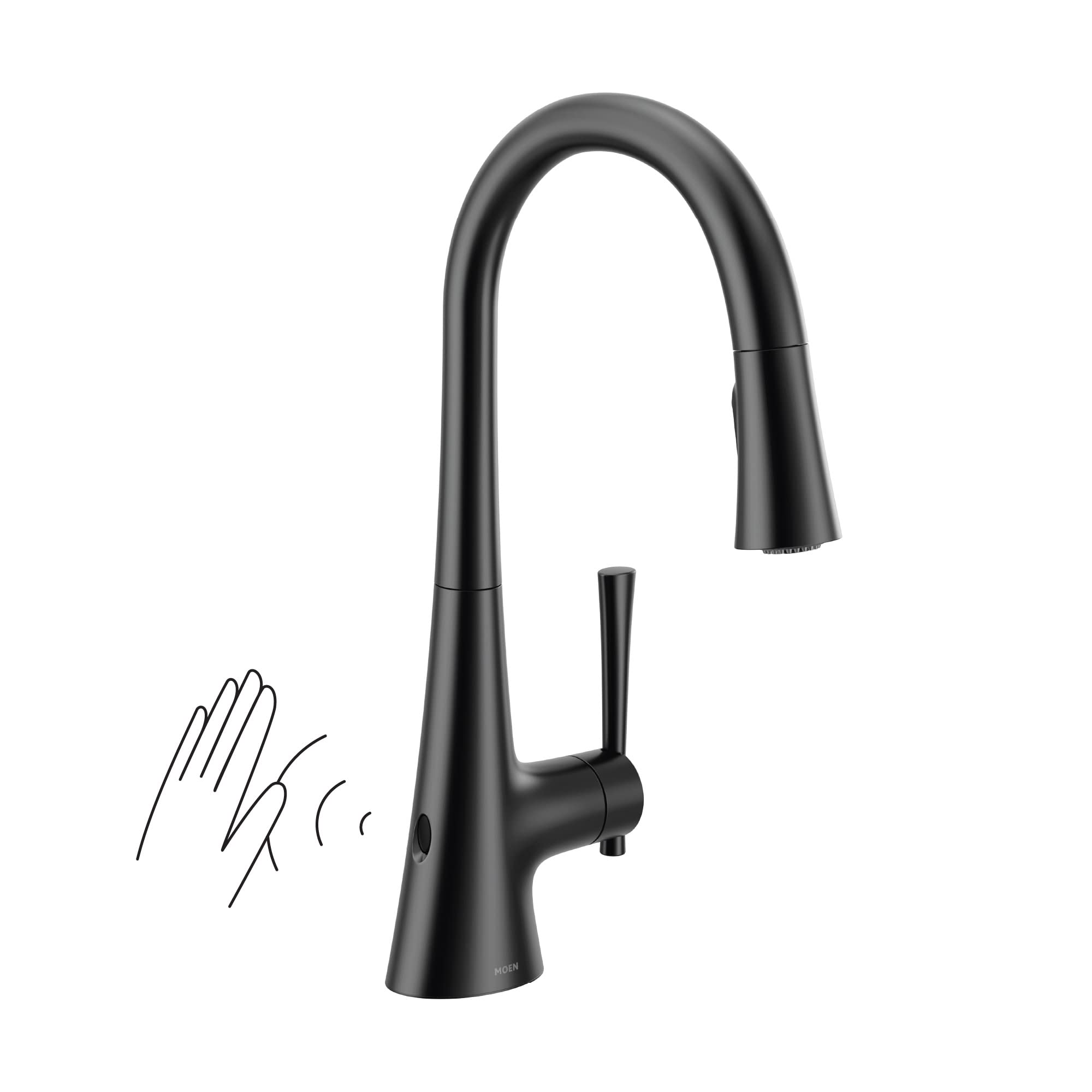 Moen 9126EWBL Kurv Collection Motionsense Wave Sensor Touchless One Handle High Arc Pulldown Modern Kitchen Faucet Featuring Pow