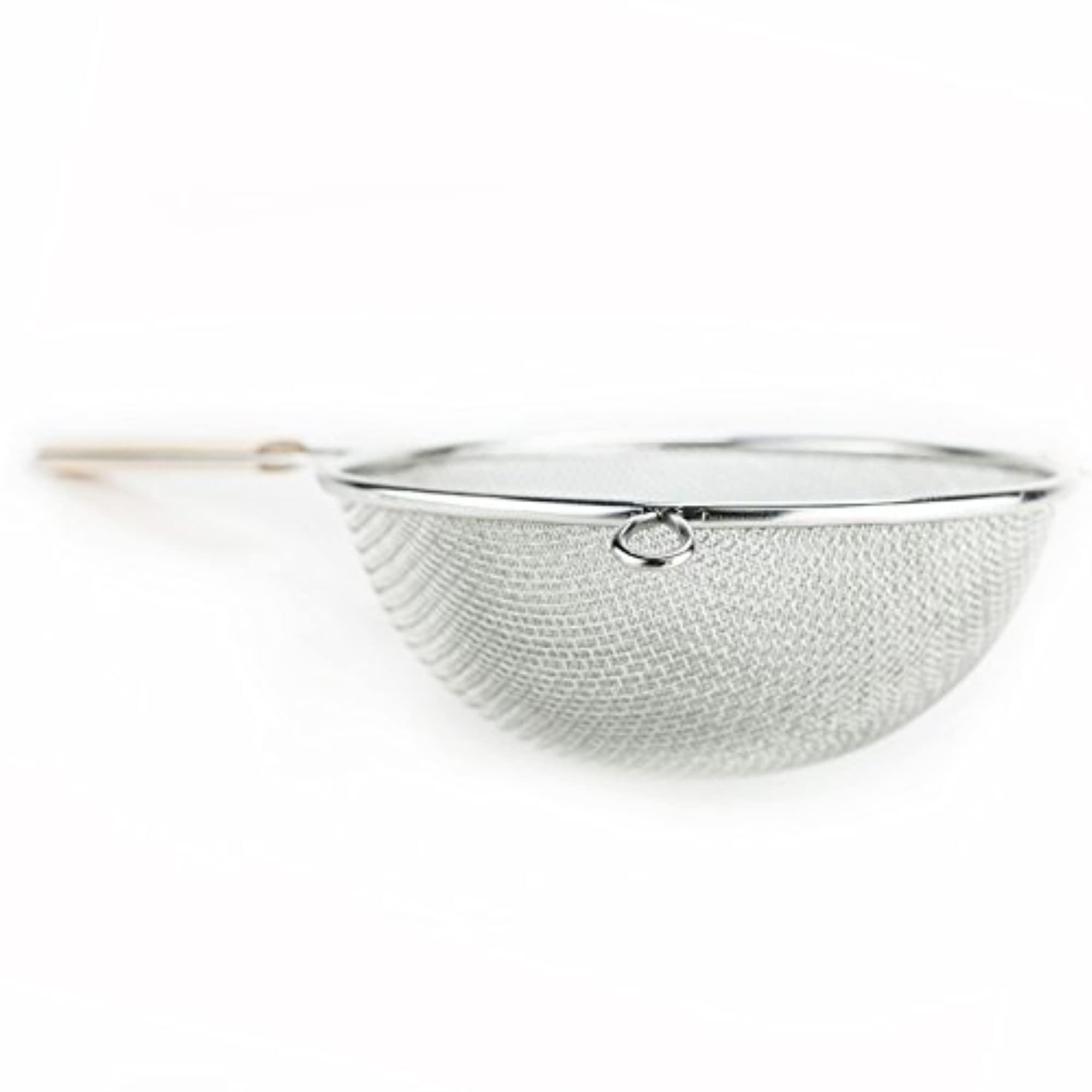 Huji 8-Inch Stainless Steel Double Mesh Food Strainer Colander - Fine Sieve Sifter With Wooden Handle For Kitchen Cooking, Pasta