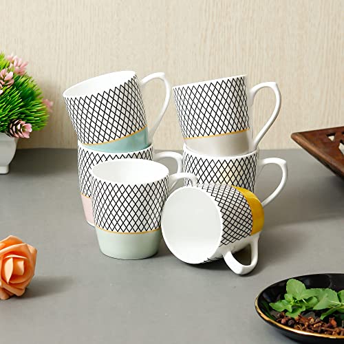 Femora Handcrafted Ceramic Coffee & Tea Cup Set Of 6, 160 Ml, Multicolor