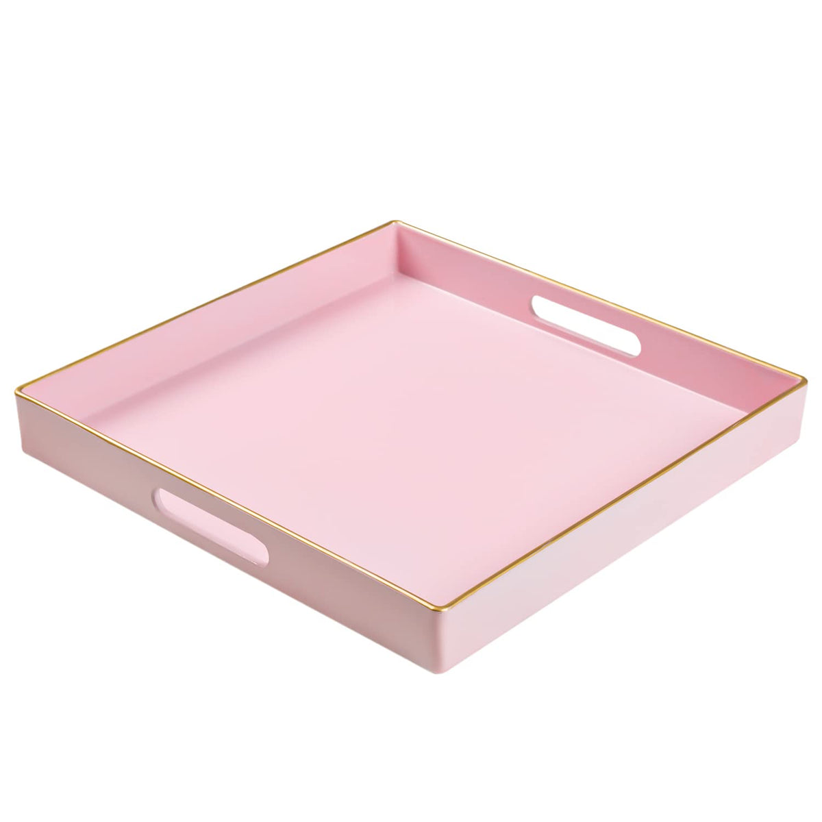 Maoname Decorative Tray, Pink Serving Tray With Handles, Coffee Table Tray, Square Plastic Tray For Ottoman, Bathroom, Kitchen,