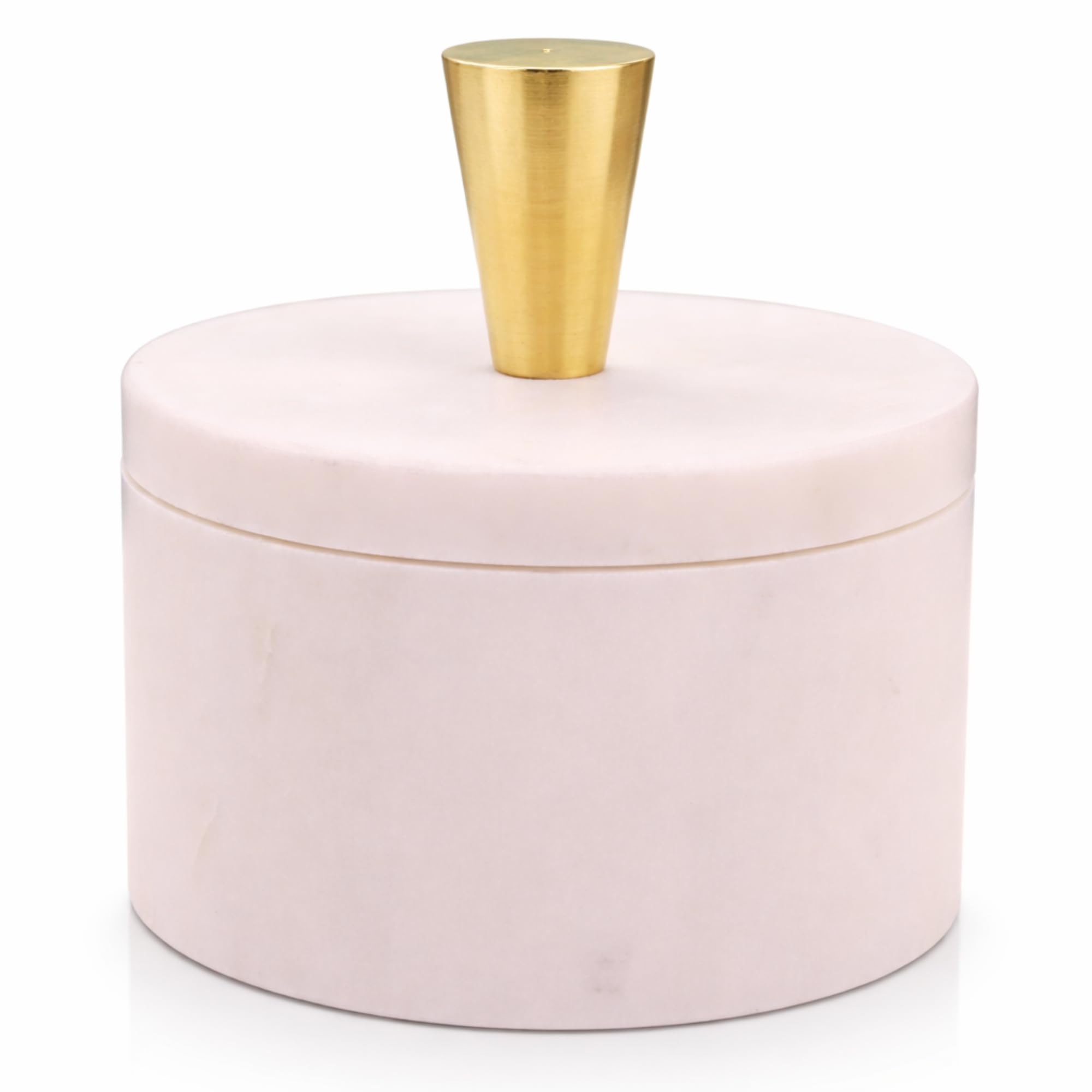 Kc Kullicraft White Marble Salt Cellar With Lid And Brass Knob, 3 Inch Salt Box