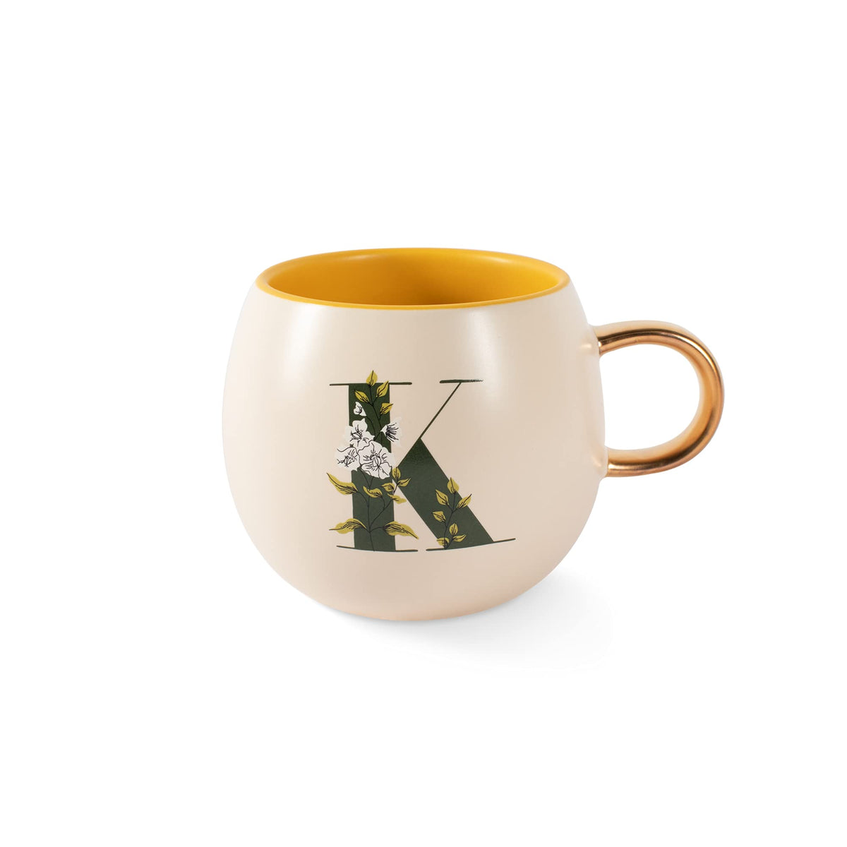 Fringe Studio Floral K Stoneware Mug, 1 Count (Pack of 1), Cream